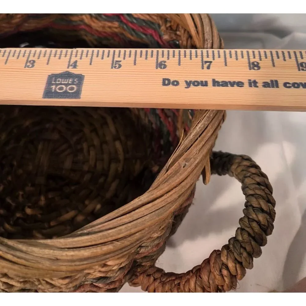 Vintage Woven Basket Planter Two Handle Rustic Boho Storage